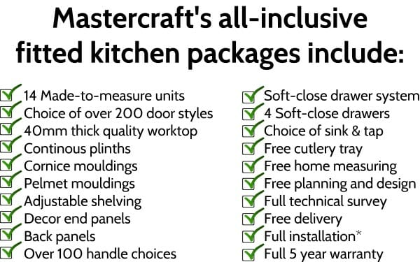 Mastercraft's all inclusive fitted kitchen packages include list Mastercraft's all inclusive fitted kitchen packages list photo