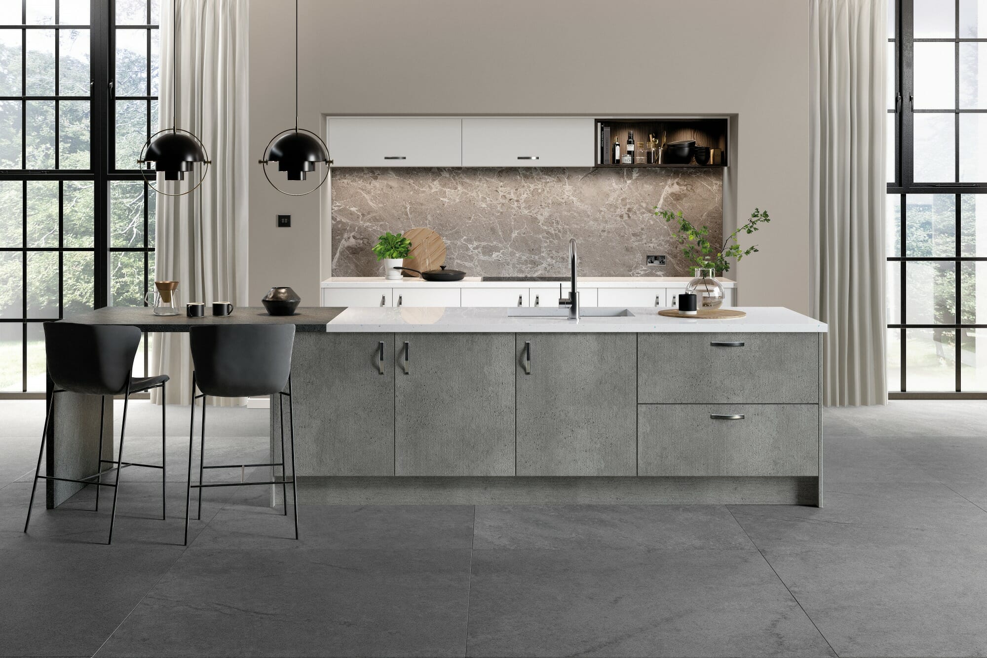 Linear Boston Concrete Kitchen