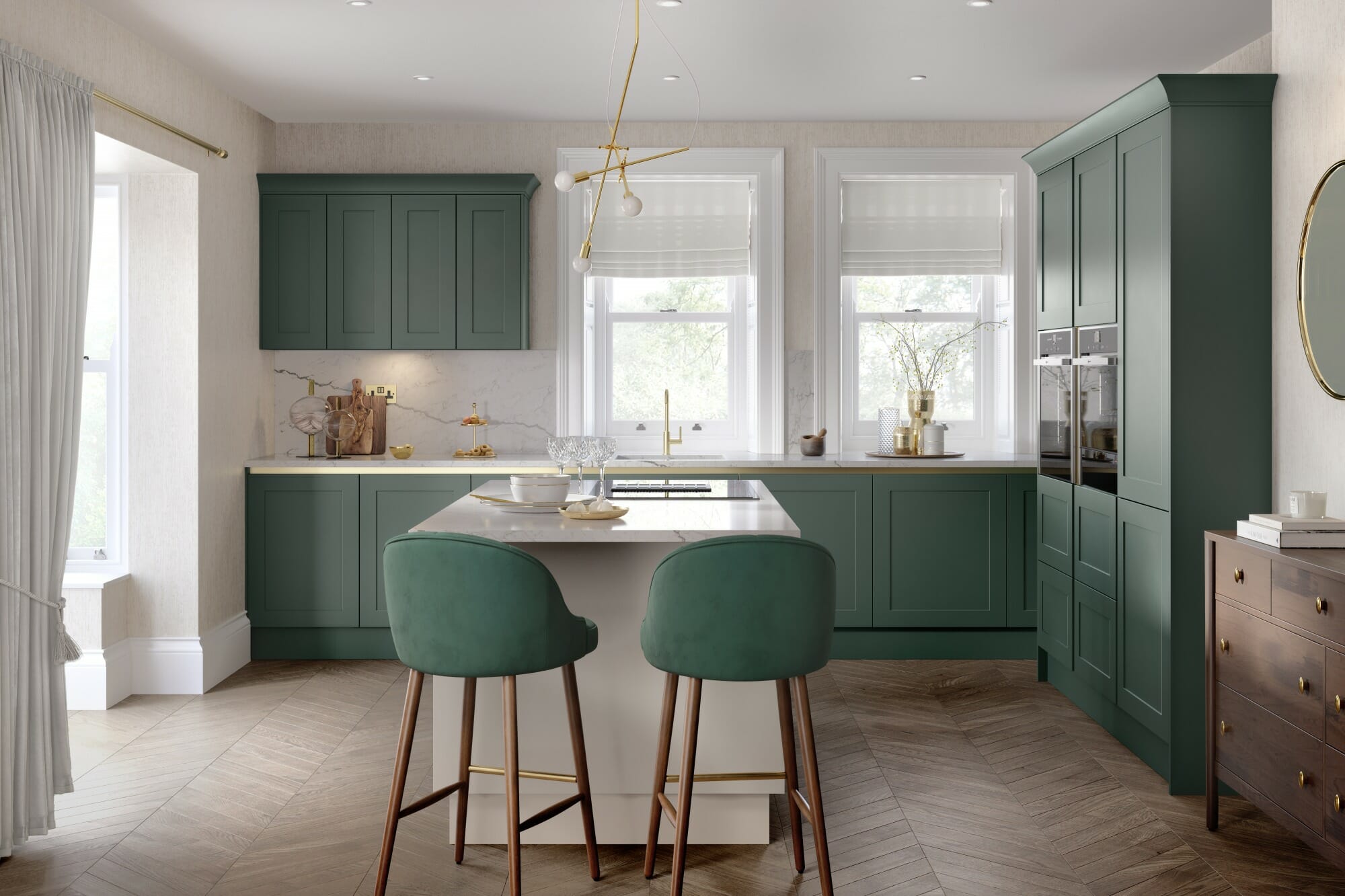 Hunton Handleless Copse Green & Cashmere 1