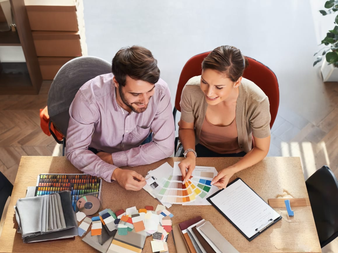 samples Customers going through colour swatches