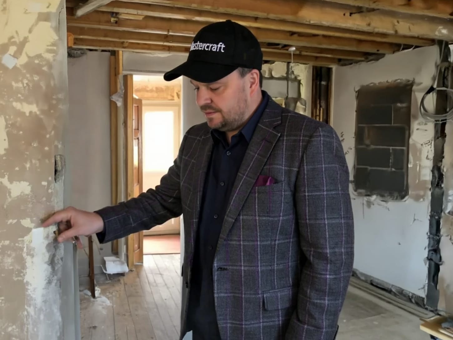 A mastercraft bespoke kitchen designer and project manager inspecting internal building work