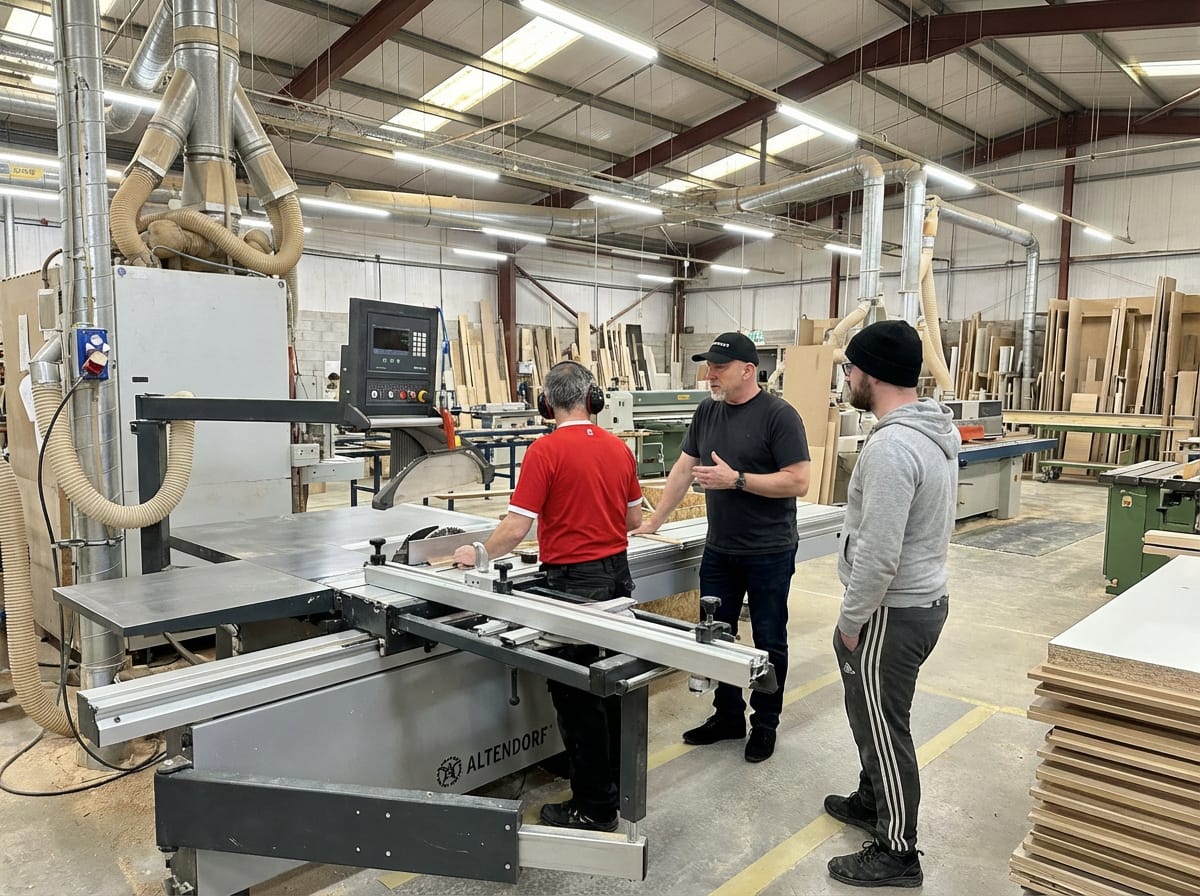 Steven_overseeing_the_work_and_talking_to_the_cabinet_makers_4 Mastercraft kitchen factory - work in progress