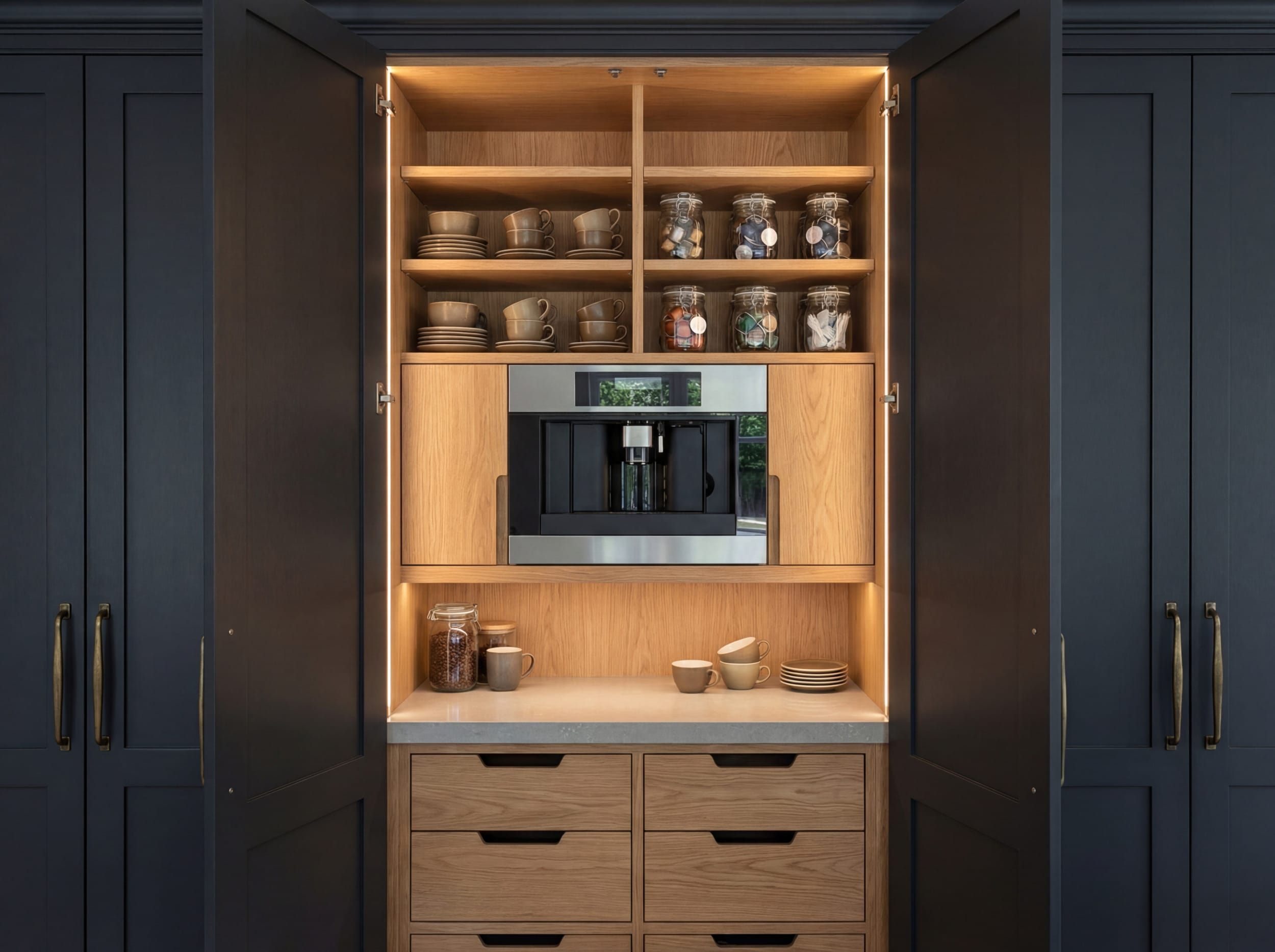 Bespoke Mastercraft kitchen cabinetry, coffee pantry, handcrafted fitted kitchen design