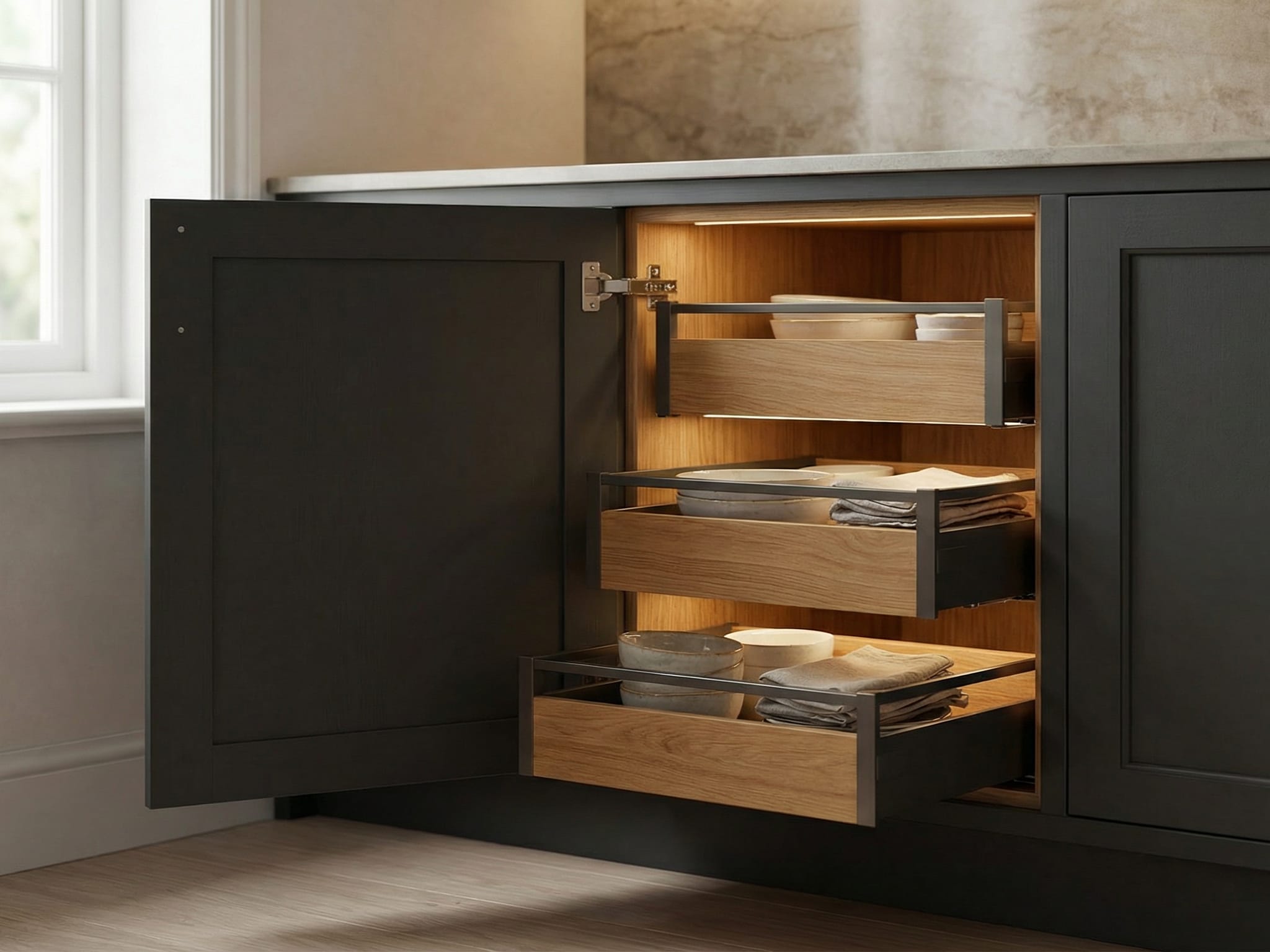 Bespoke Mastercraft kitchen cabinetry, interior shot, handcrafted fitted kitchen design