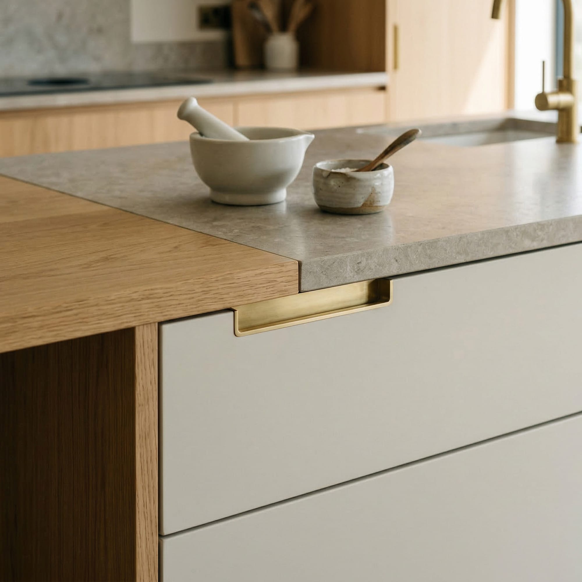 Close-up kitchen detail showing crafted cabinetry, premium finishes and design-led joinery in a Mastercraft-inspired interior created to illustrate When open shelving works in a kitchen, and when it doesn't