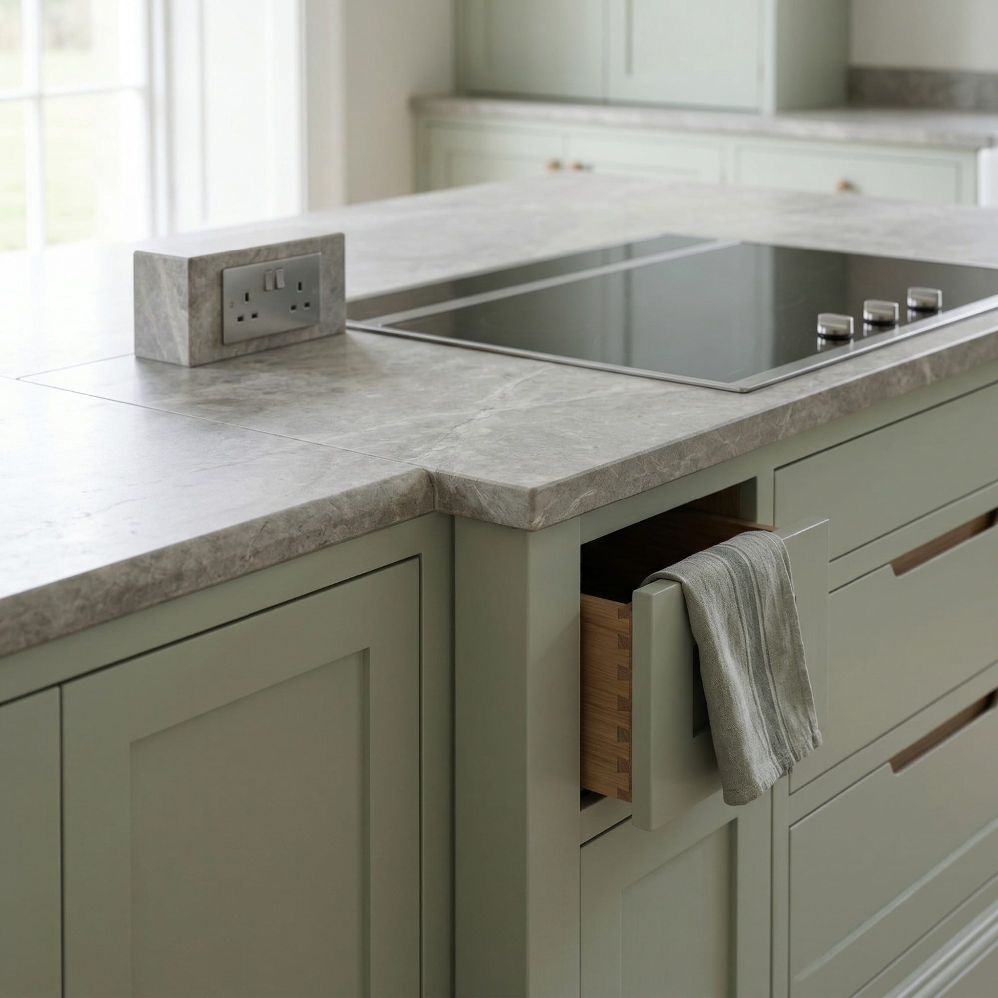 Close-up kitchen detail showing crafted cabinetry, premium finishes and design-led joinery in a Mastercraft-inspired interior created to illustrate Designing a kitchen that works properly when you love to cook
