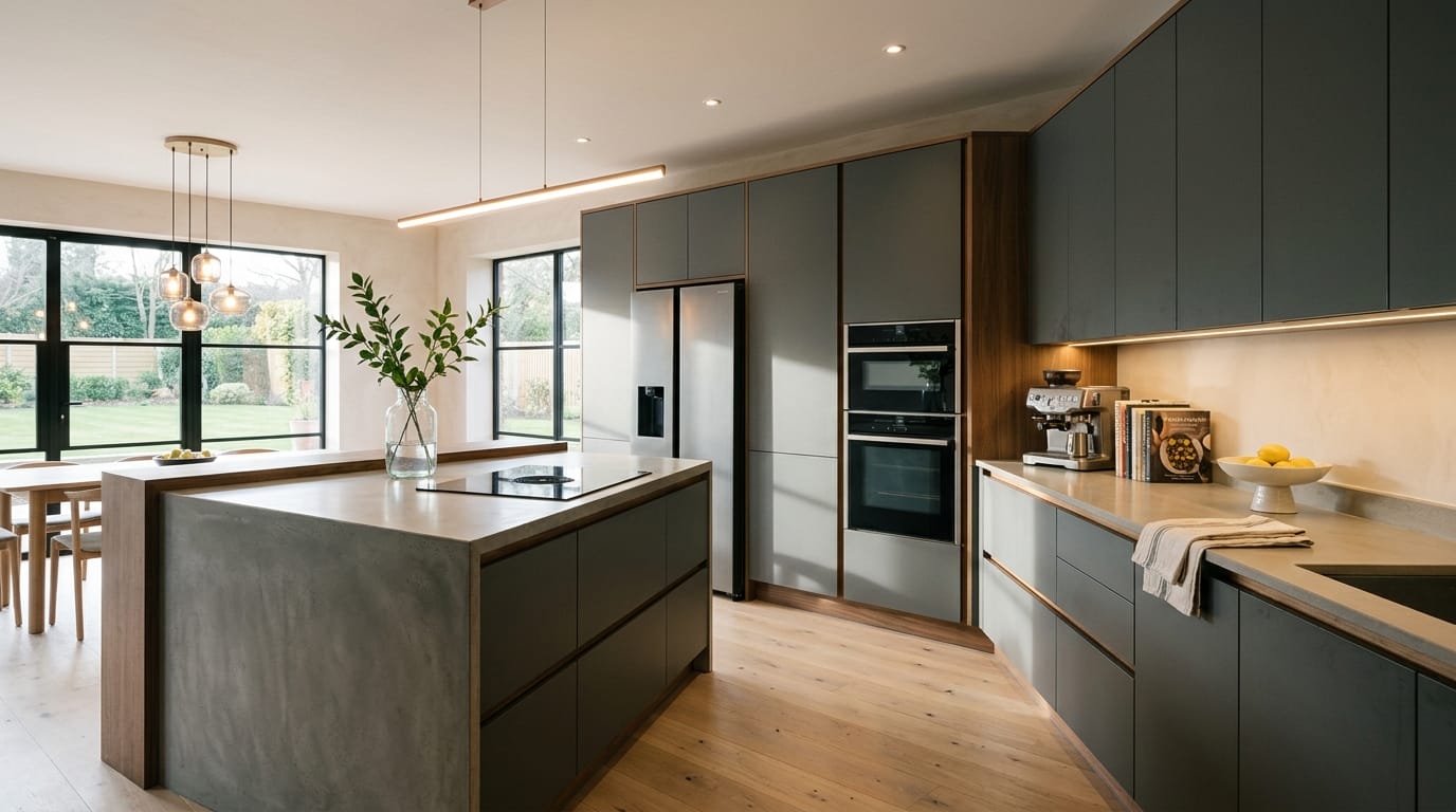 hero2_1200x675-324 Mastercraft bespoke kitchen in Carlton, wide architectural view showing room volume and design quality