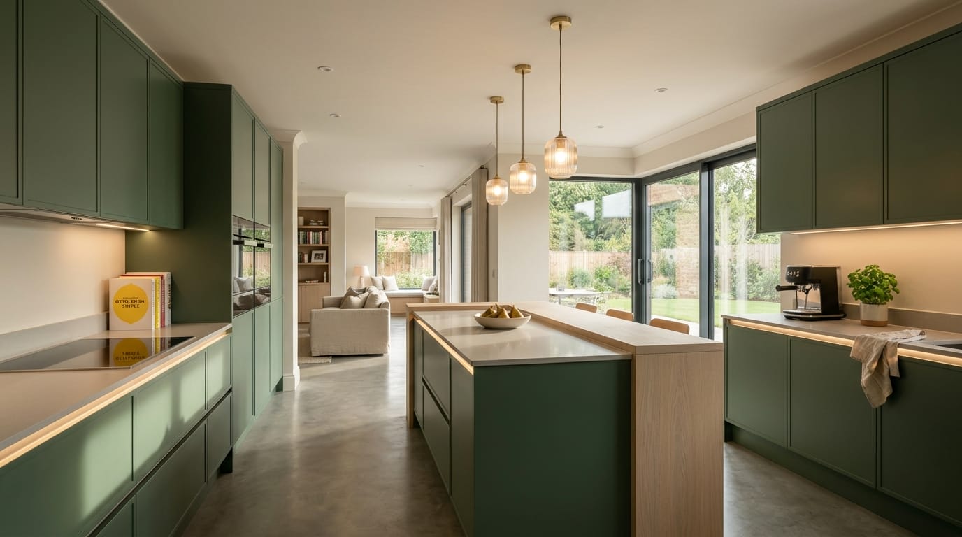 Mastercraft bespoke kitchen in Nottingham, wide architectural view showing room volume and design quality