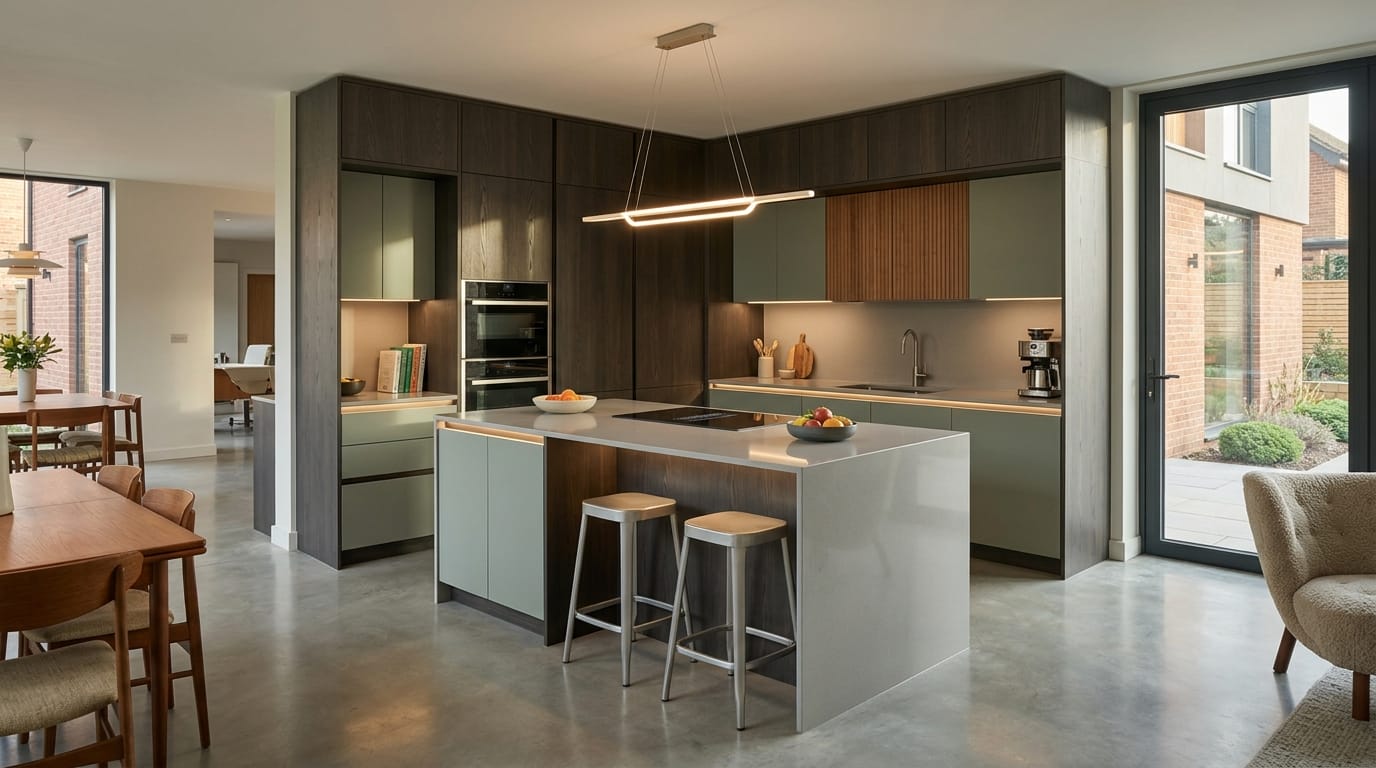 hero2_1200x675-332 Mastercraft bespoke kitchen in Selston, wide architectural view showing room volume and design quality