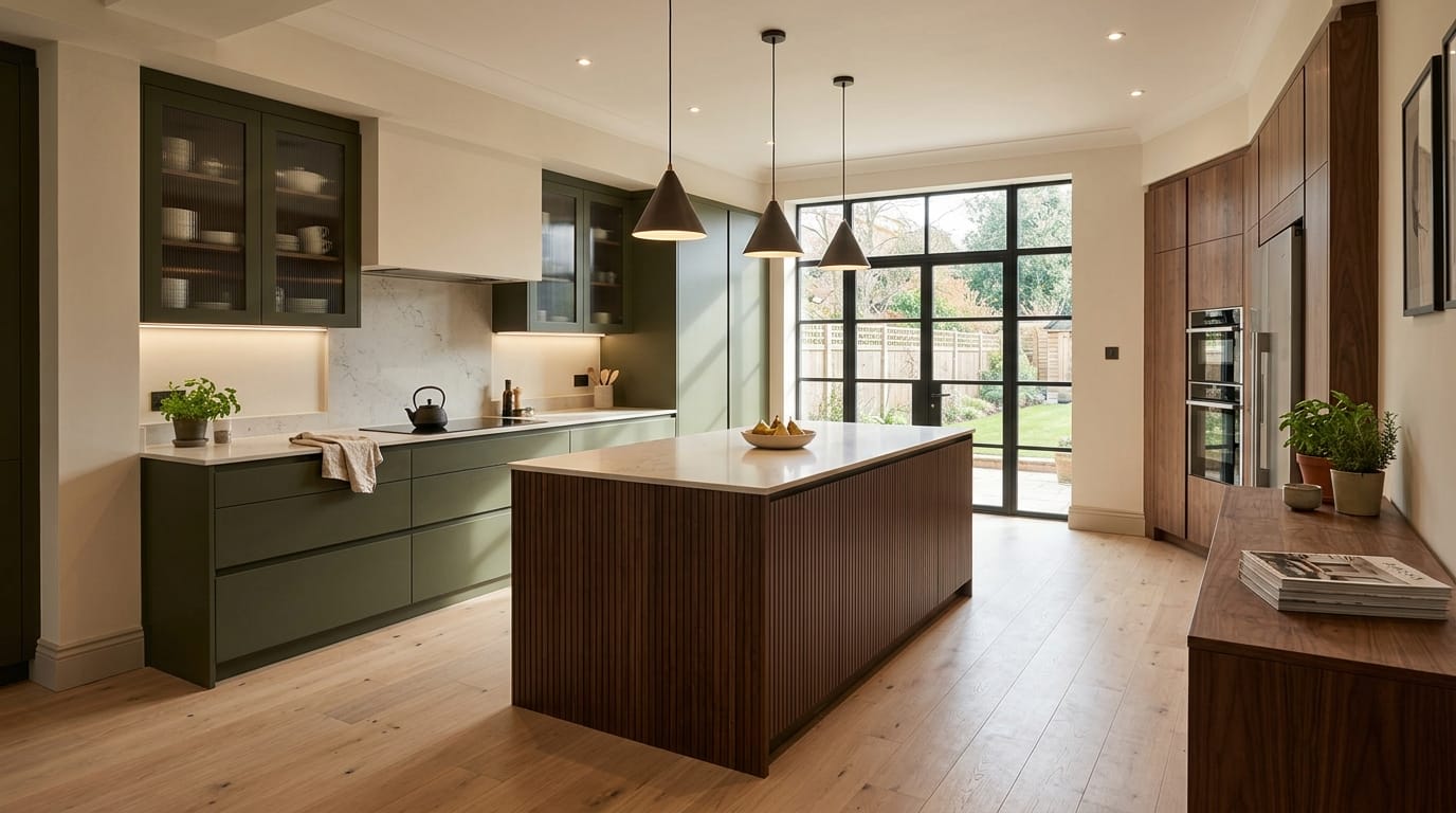 hero2_1200x675-342 Mastercraft bespoke kitchen in Kegworth, wide architectural view showing room volume and design quality