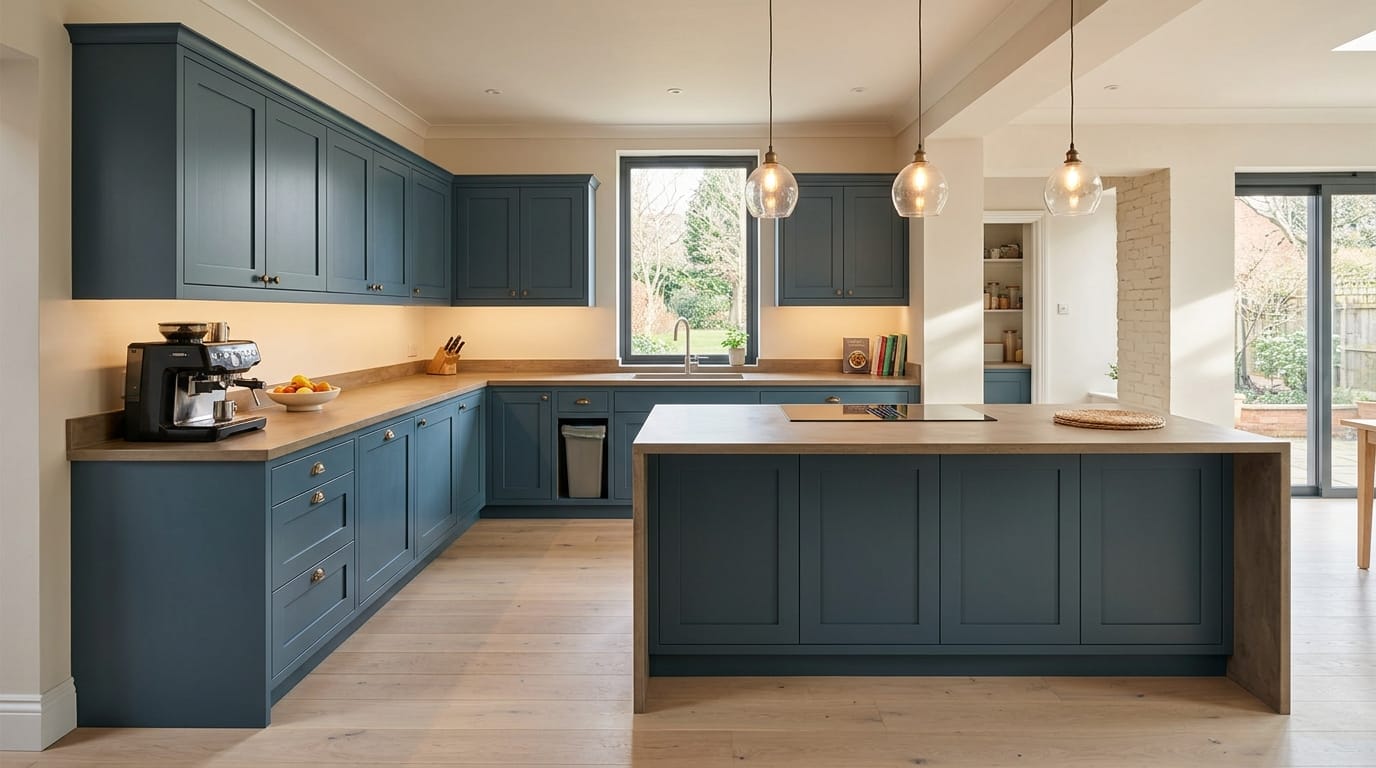 hero2_1200x675-344 Mastercraft bespoke kitchen in Loughborough, wide architectural view showing room volume and design quality