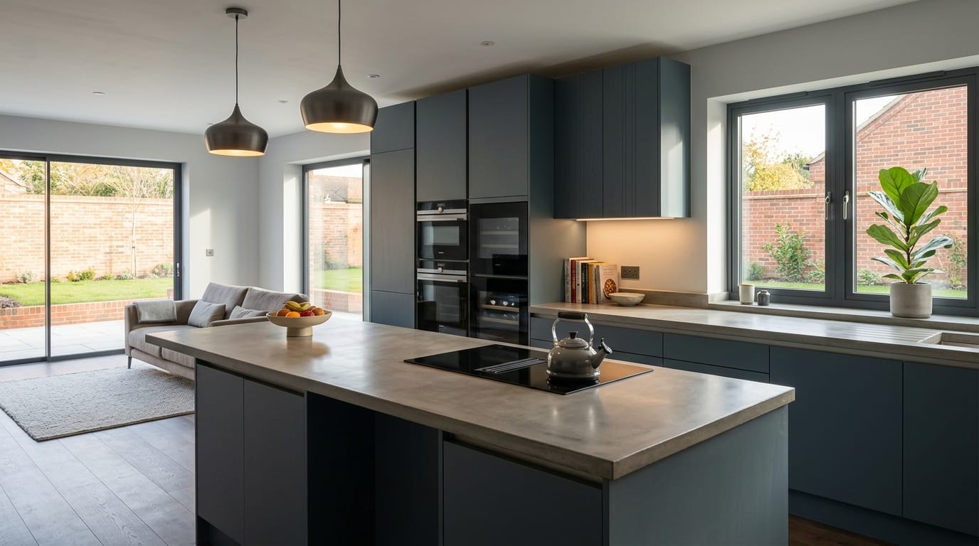 hero2_1200x675-357 Mastercraft bespoke kitchen in Lincoln, wide architectural view showing room volume and design quality