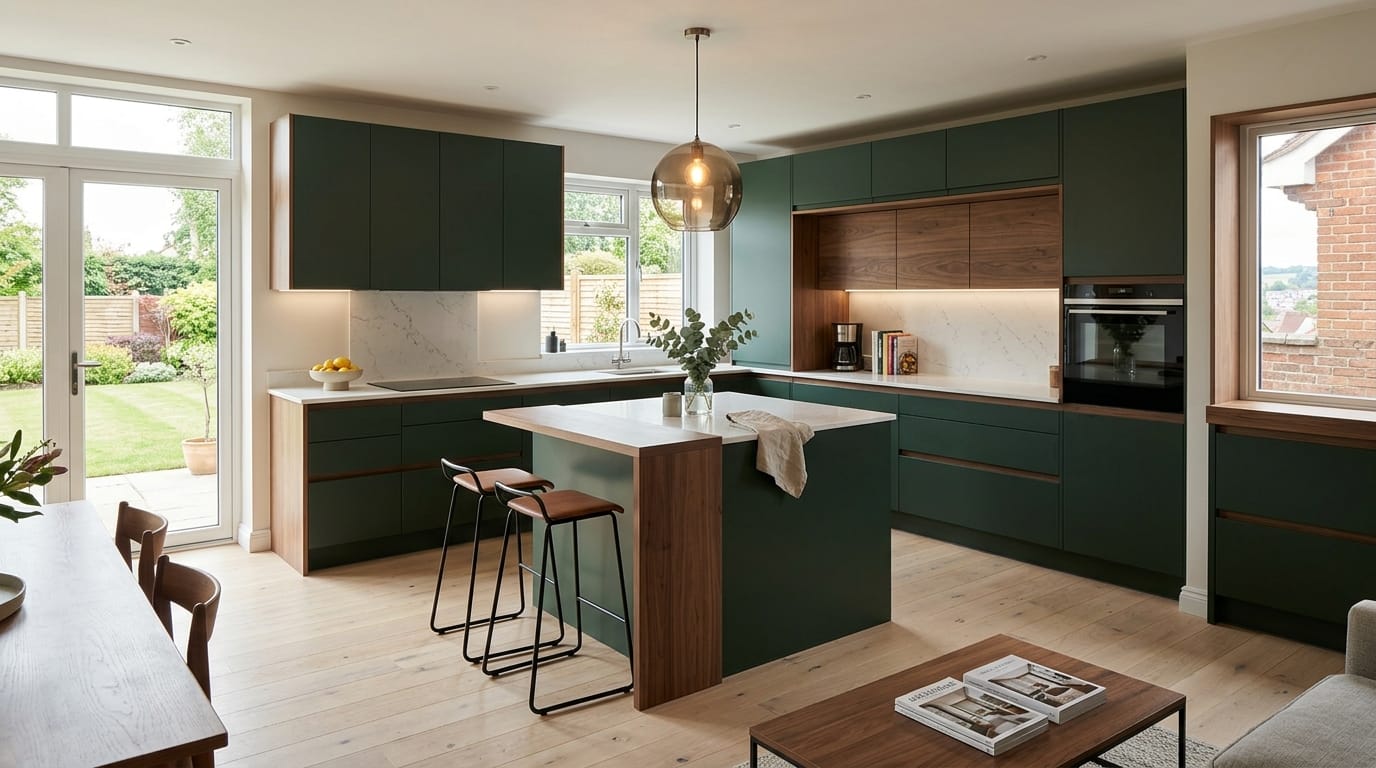 hero2_1200x675-374 Mastercraft bespoke kitchen in Oakengates, wide architectural view showing room volume and design quality