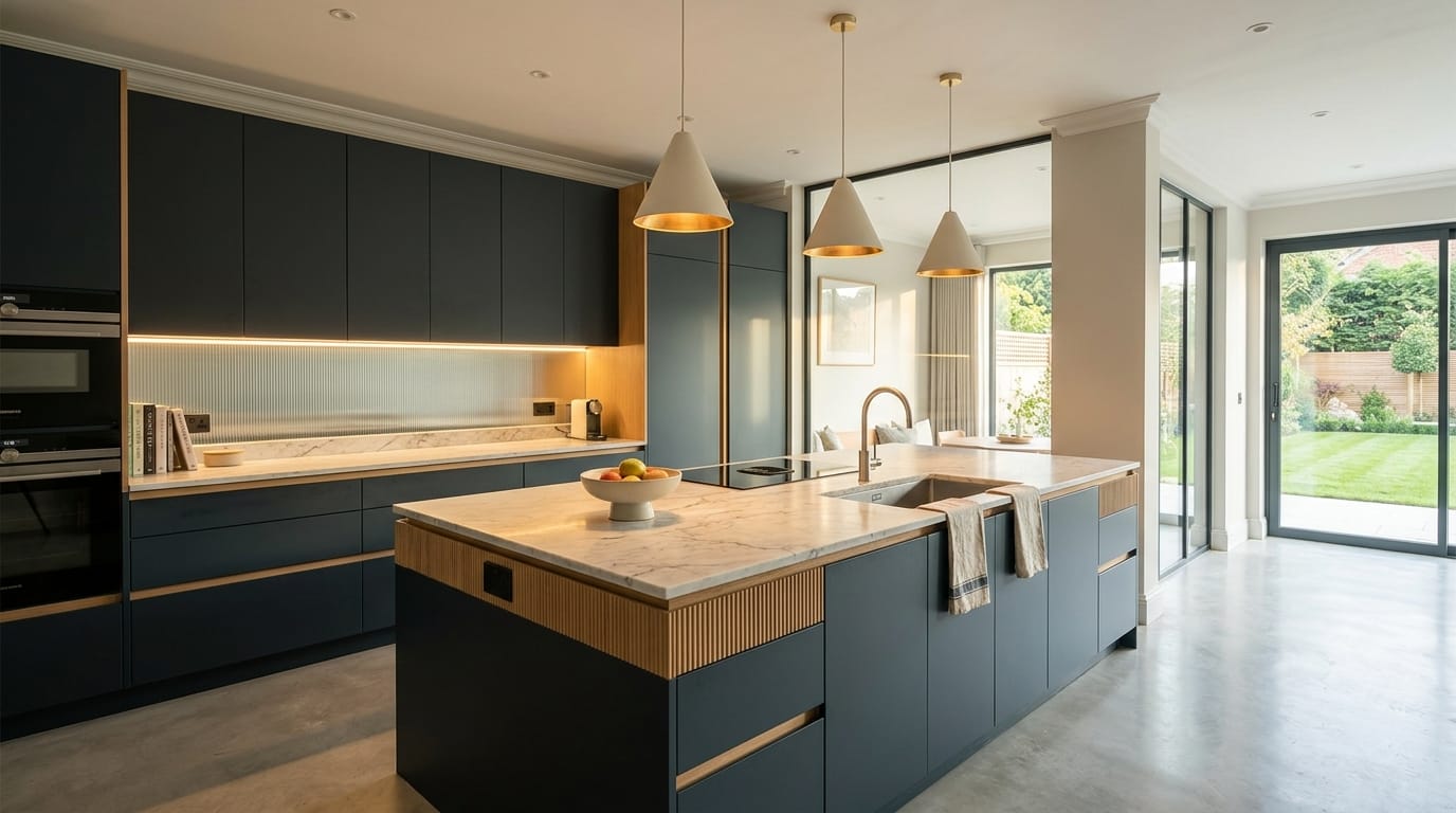 hero2_1200x675-391 Mastercraft bespoke kitchen in Hatfield, wide architectural view showing room volume and design quality