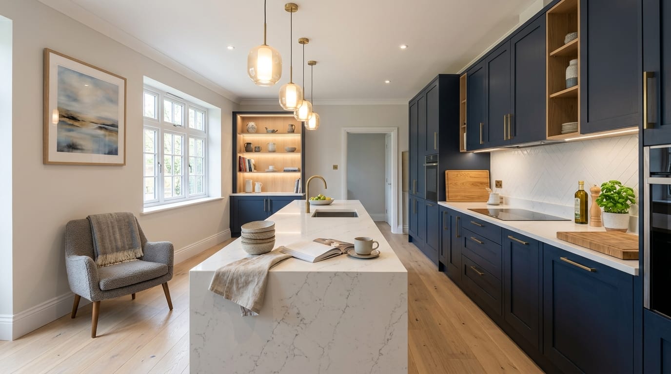 hero2_1200x675-419 Mastercraft bespoke kitchen in Faringdon, wide architectural view showing room volume and design quality