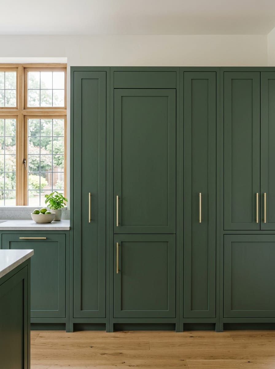 portrait1_600x800-134 sage green panelled cupboards with gold handles and light wood flooring
