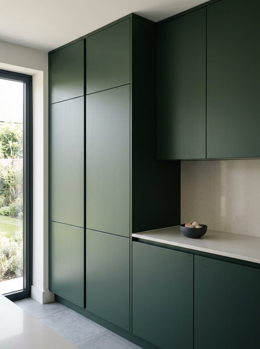 portrait1_600x800-135 Tall view of full-height bespoke kitchen cabinetry, contemporary painted lay-on cabinetry