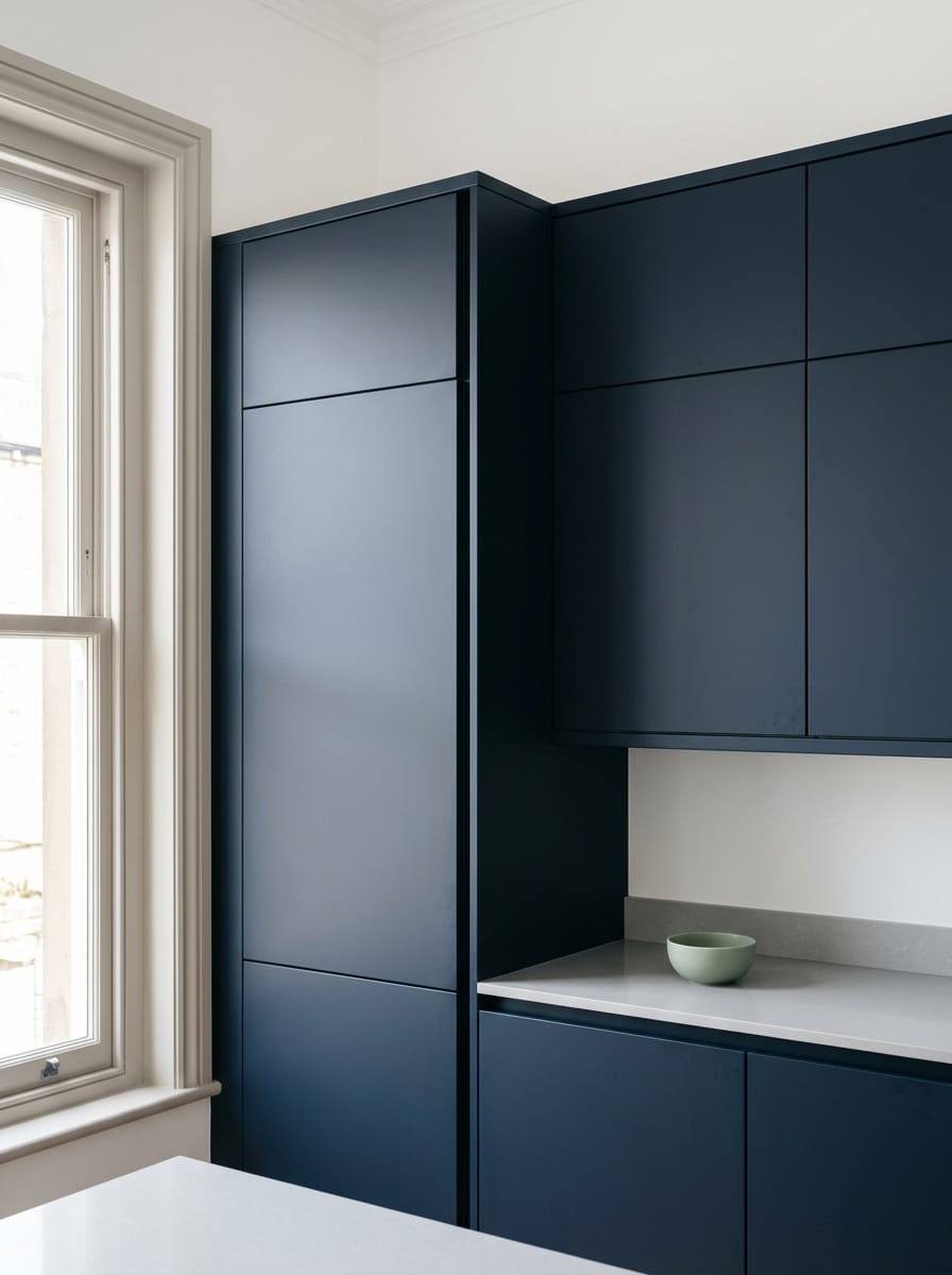 portrait1_600x800-138 matte navy kitchen units with flat fronts and a pale green bowl