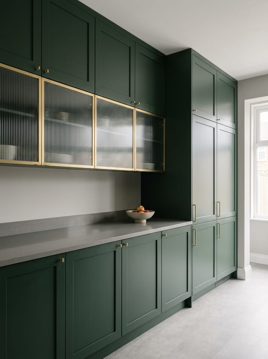 portrait1_600x800-139 Tall view of full-height bespoke kitchen cabinetry, matt painted handleless slab cabinetry