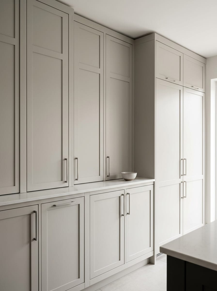 Tall view of full-height bespoke kitchen cabinetry, contemporary in-frame cabinetry