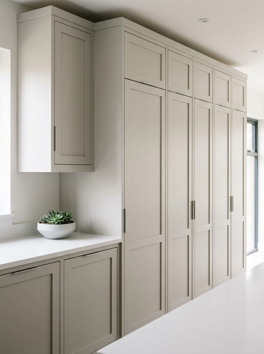 Tall view of full-height bespoke kitchen cabinetry, contemporary in-frame cabinetry