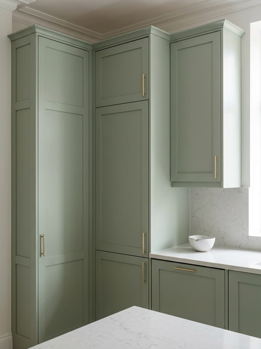 portrait1_600x800-177 Tall view of full-height bespoke kitchen cabinetry, matt painted handleless slab cabinetry