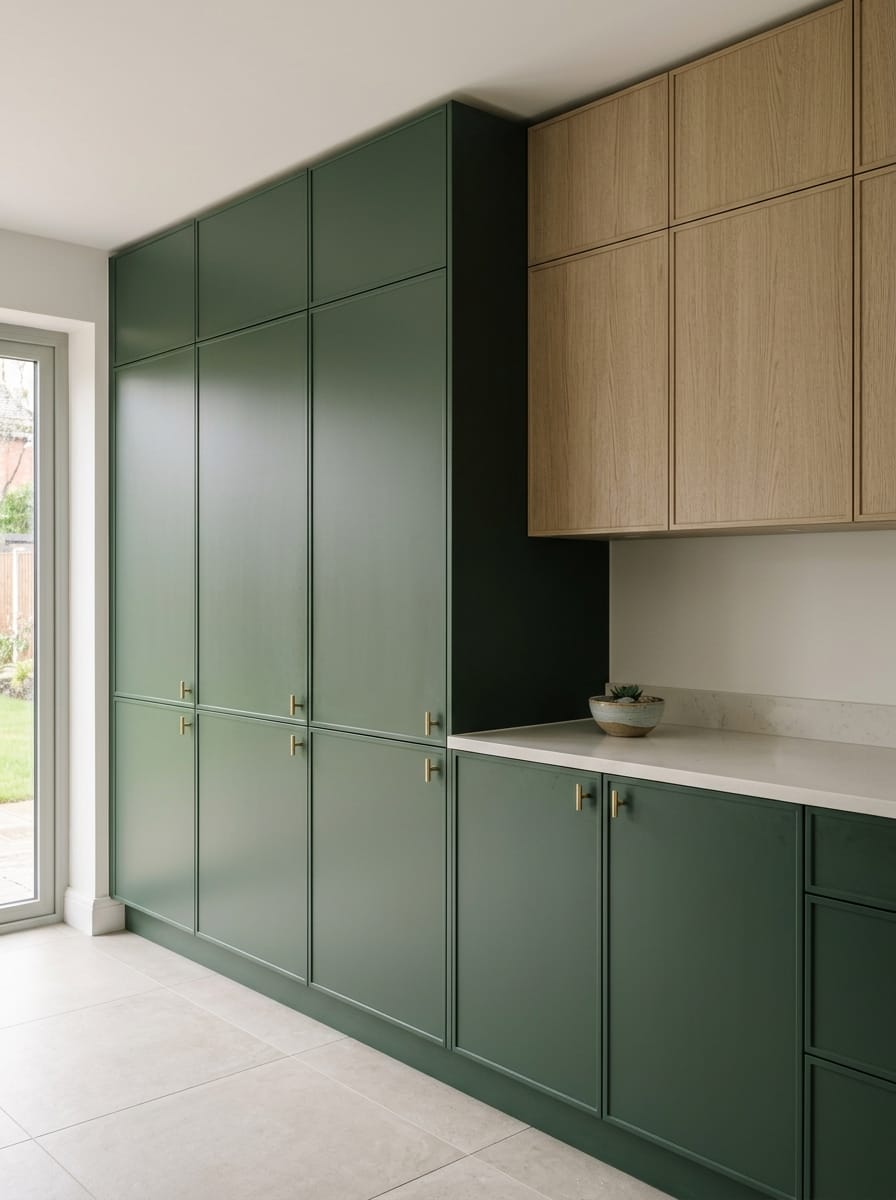 Tall view of full-height bespoke kitchen cabinetry, contemporary in-frame cabinetry