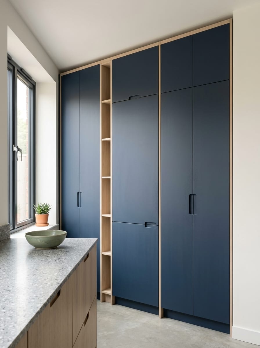 portrait1_600x800-210 Tall view of full-height bespoke kitchen cabinetry, modern shaker cabinetry