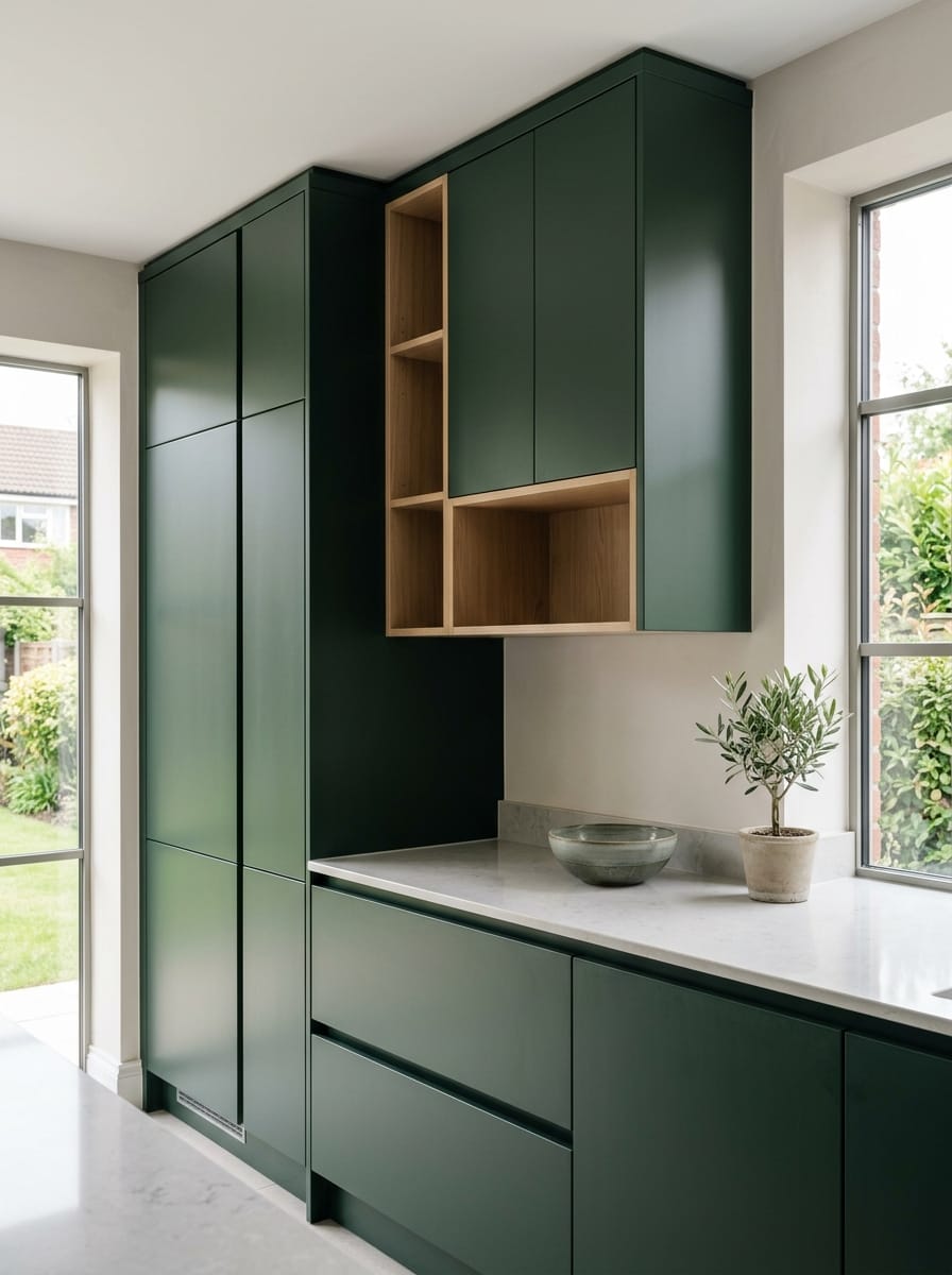 portrait1_600x800-216 Tall view of full-height bespoke kitchen cabinetry, modern shaker cabinetry