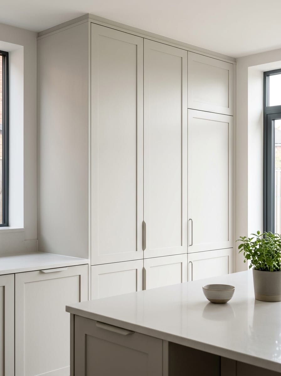 portrait1_600x800-220 Tall view of full-height bespoke kitchen cabinetry, contemporary painted lay-on cabinetry