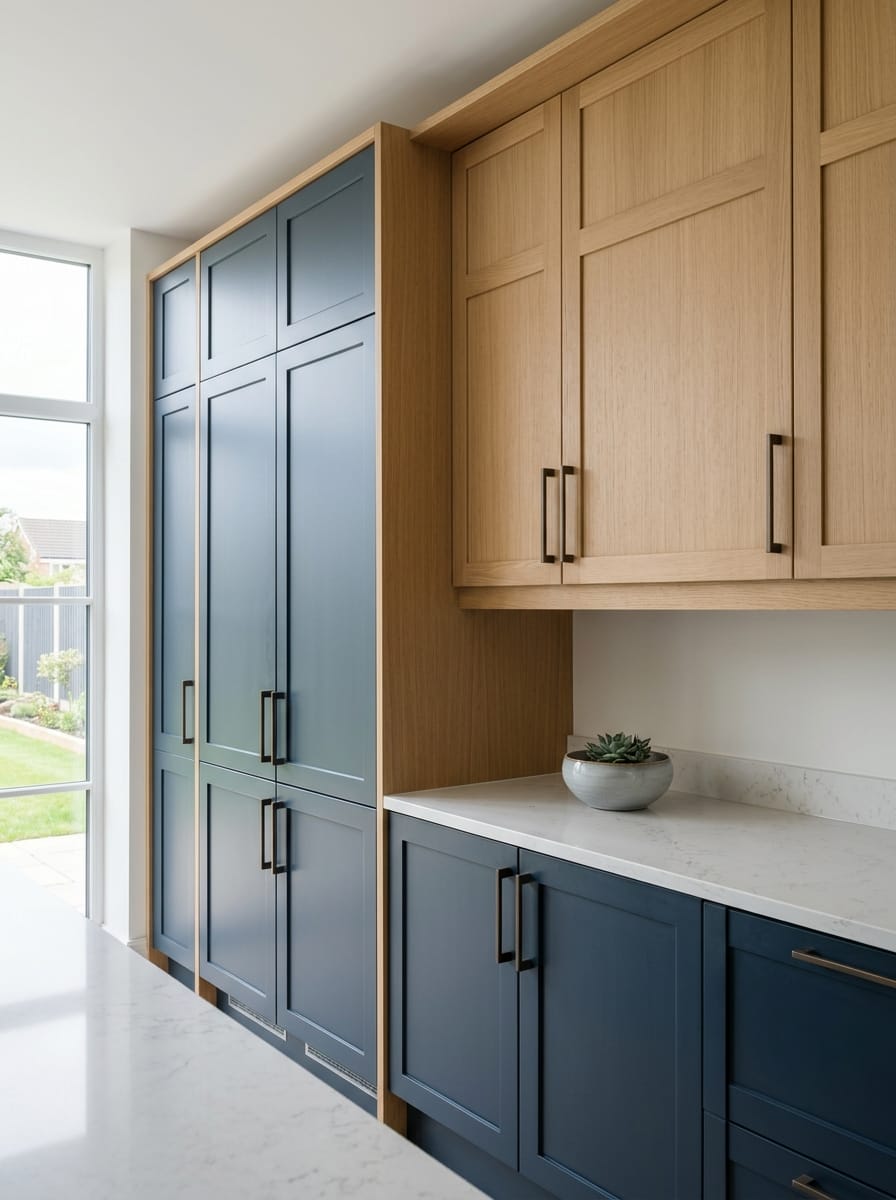 portrait1_600x800-223 Tall view of full-height bespoke kitchen cabinetry, contemporary painted lay-on cabinetry