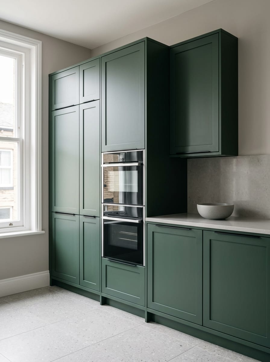 Tall view of full-height bespoke kitchen cabinetry, contemporary in-frame cabinetry