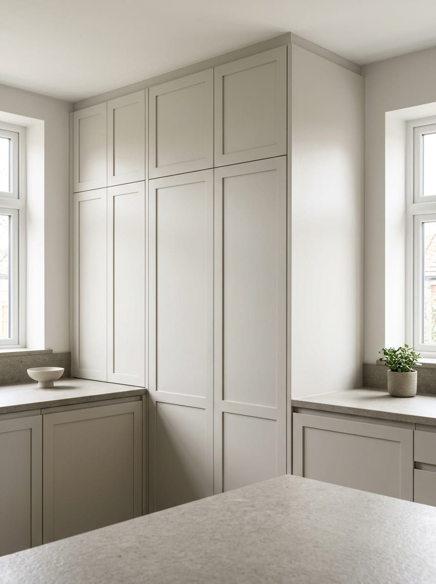 portrait1_600x800-228 Tall view of full-height bespoke kitchen cabinetry, contemporary painted lay-on cabinetry