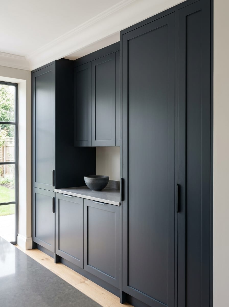 portrait1_600x800-231 Tall view of full-height bespoke kitchen cabinetry, contemporary in-frame cabinetry