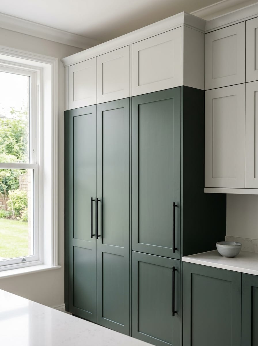 portrait1_600x800-235 Tall view of full-height bespoke kitchen cabinetry, contemporary painted lay-on cabinetry