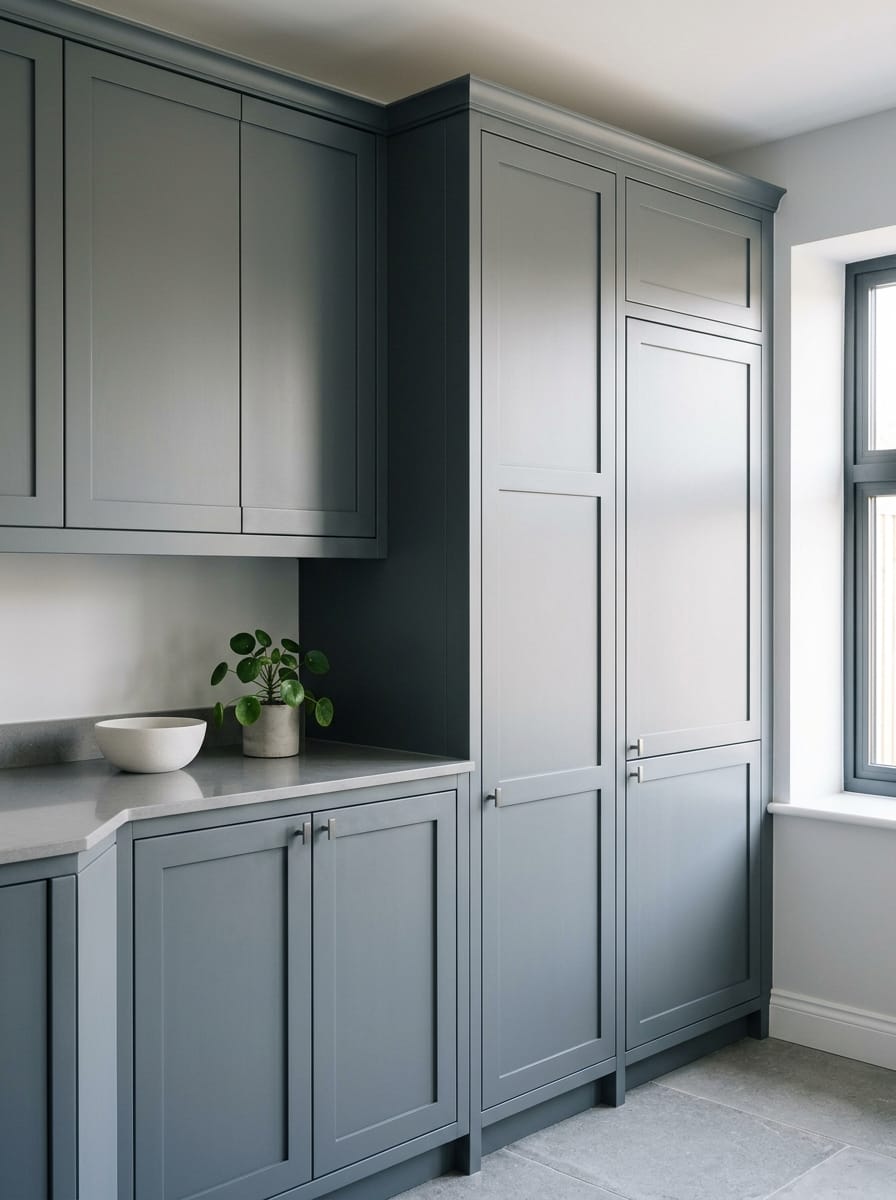 portrait1_600x800-237 Tall view of full-height bespoke kitchen cabinetry, contemporary painted lay-on cabinetry