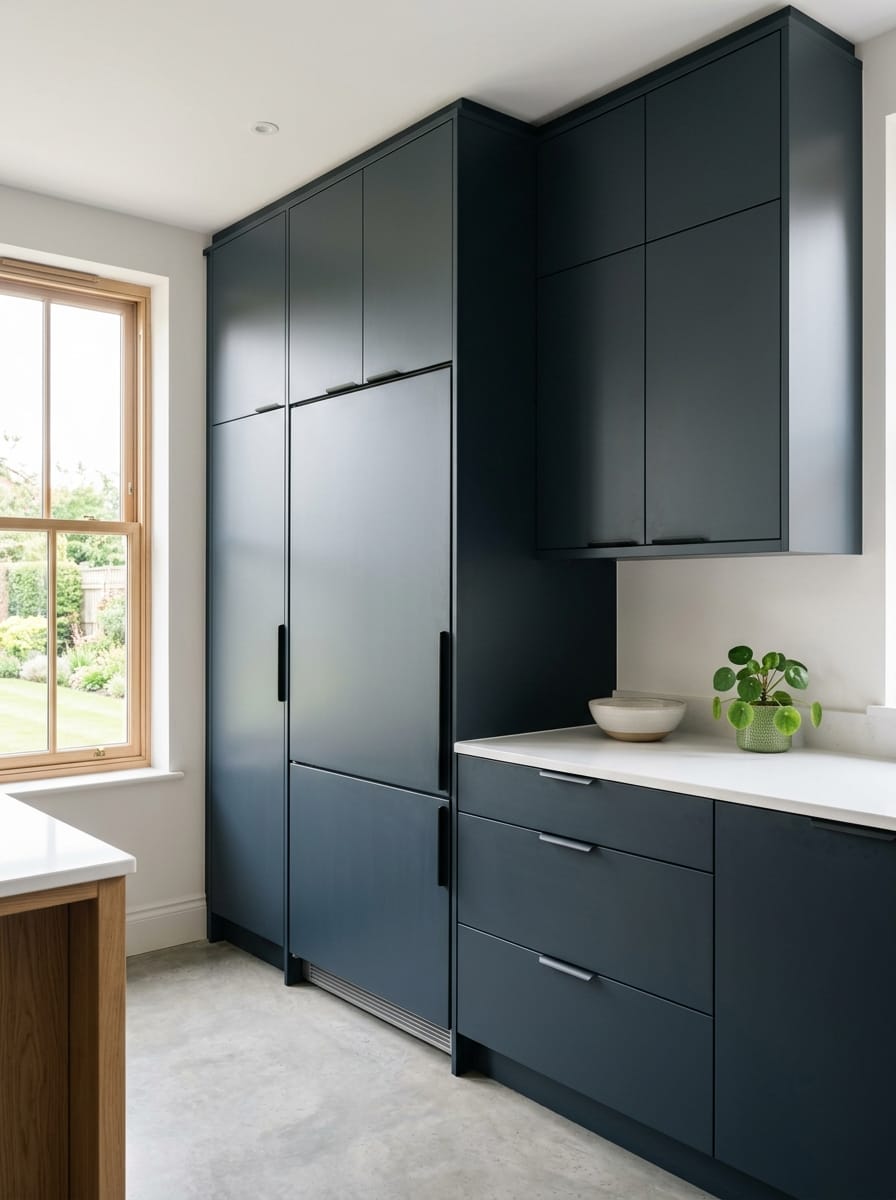 portrait1_600x800-266 Tall view of full-height bespoke kitchen cabinetry, timber veneer slab-door cabinetry