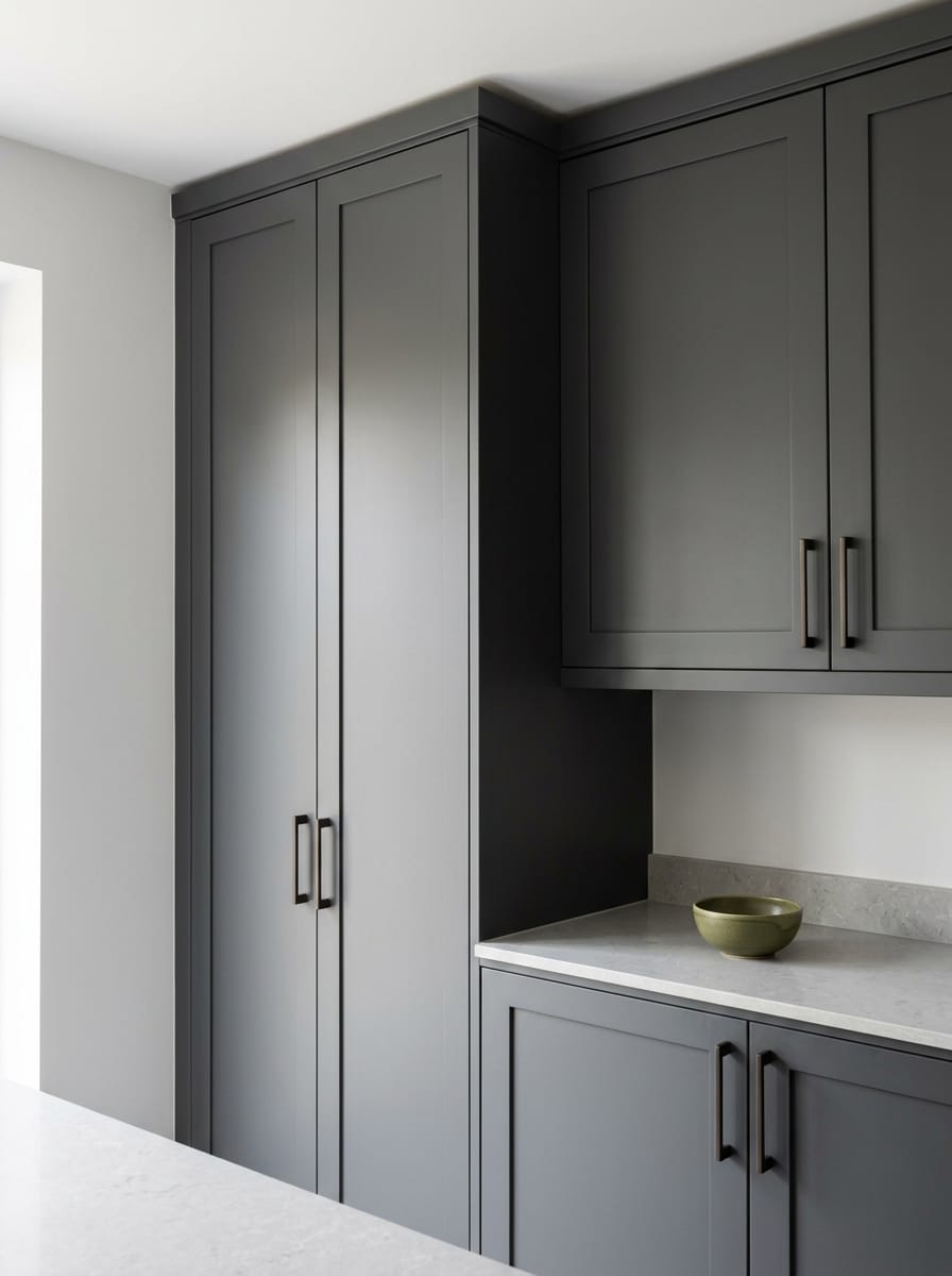 Tall view of full-height bespoke kitchen cabinetry, contemporary in-frame cabinetry