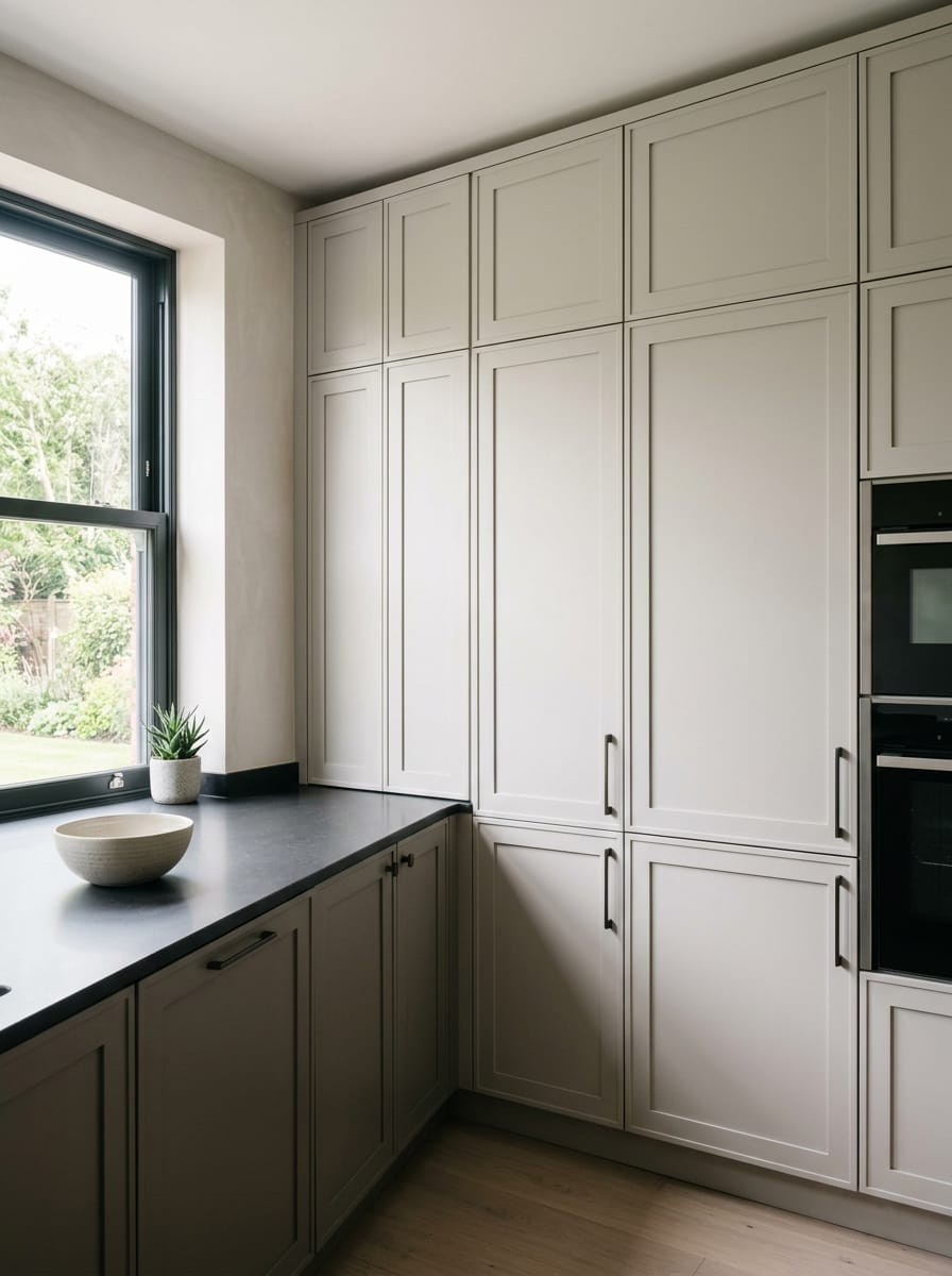 portrait1_600x800-286 Tall view of full-height bespoke kitchen cabinetry, modern shaker cabinetry