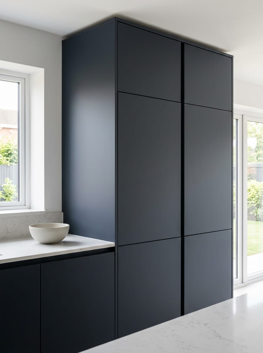 portrait1_600x800-292 Tall view of full-height bespoke kitchen cabinetry, contemporary painted lay-on cabinetry