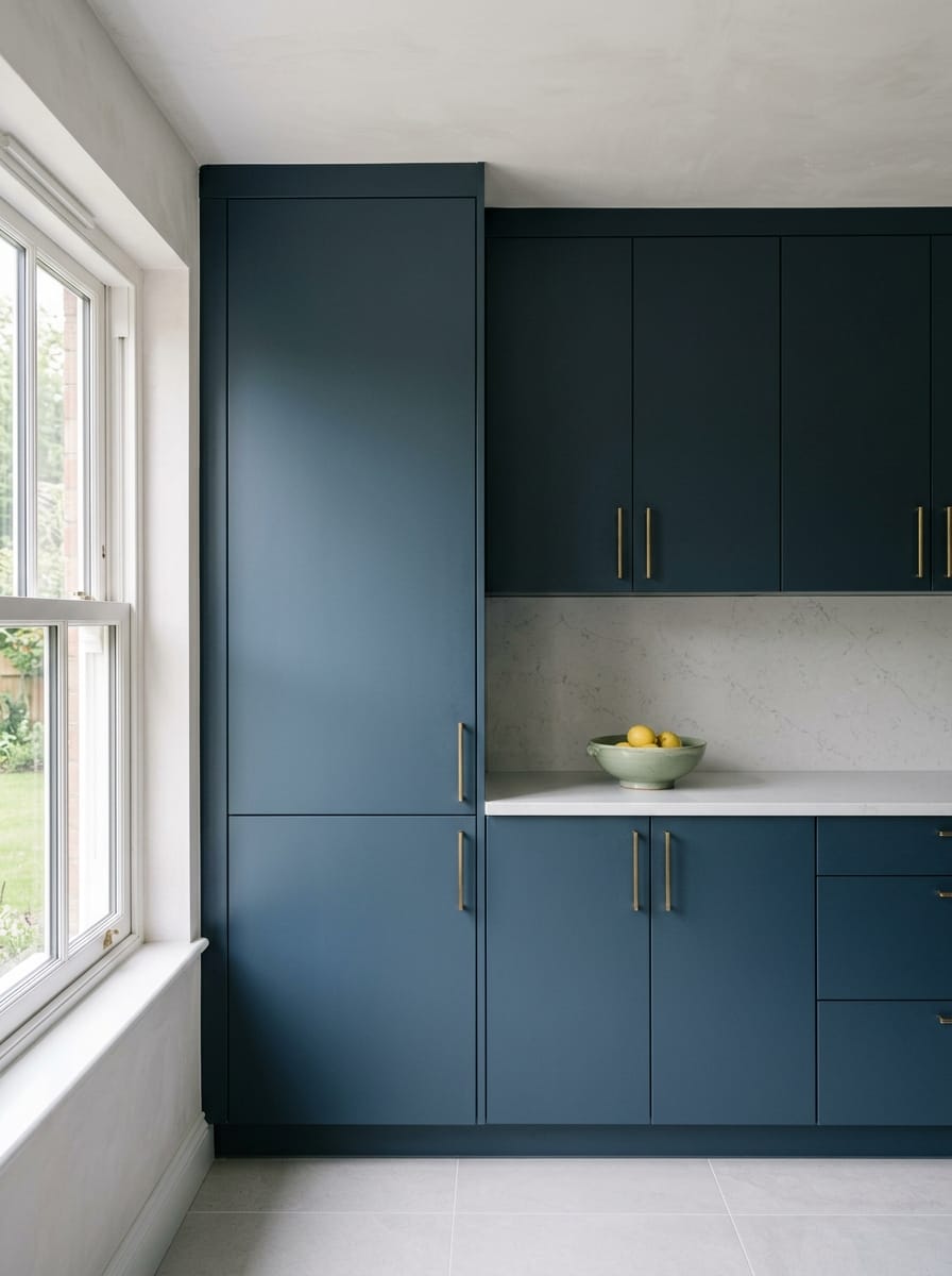 portrait1_600x800-296 Tall view of full-height bespoke kitchen cabinetry, contemporary painted lay-on cabinetry