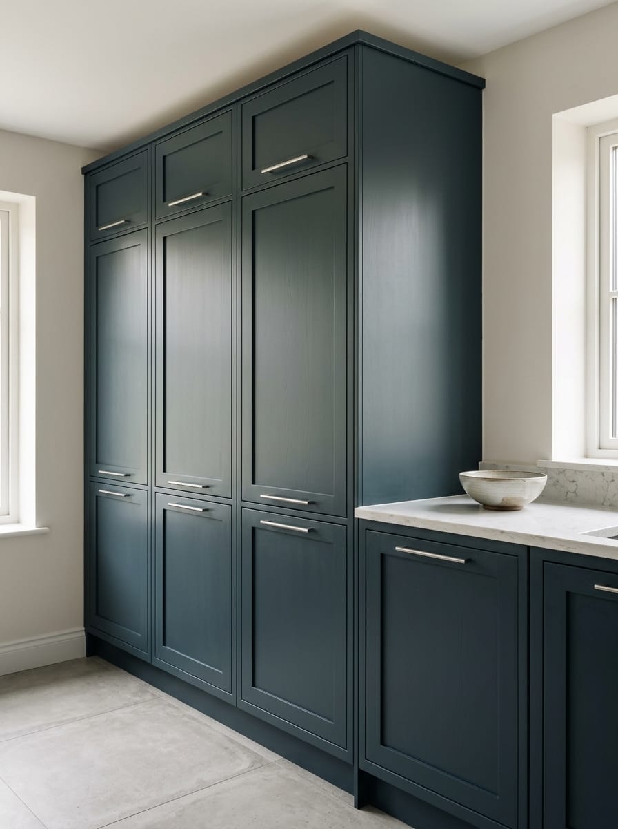 portrait1_600x800-308 Tall view of full-height bespoke kitchen cabinetry, contemporary painted lay-on cabinetry