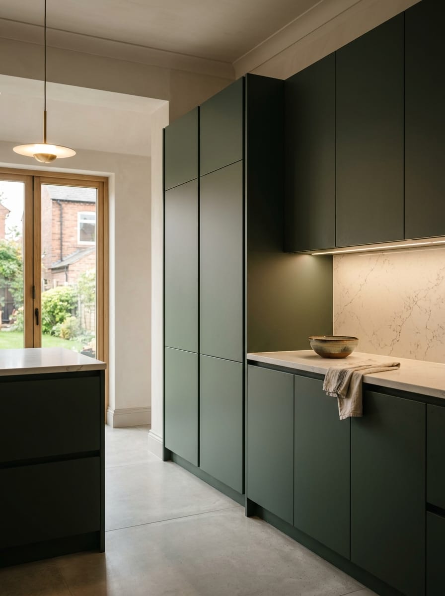 portrait1_600x800-326 Tall view of full-height bespoke kitchen cabinetry, modern shaker cabinetry