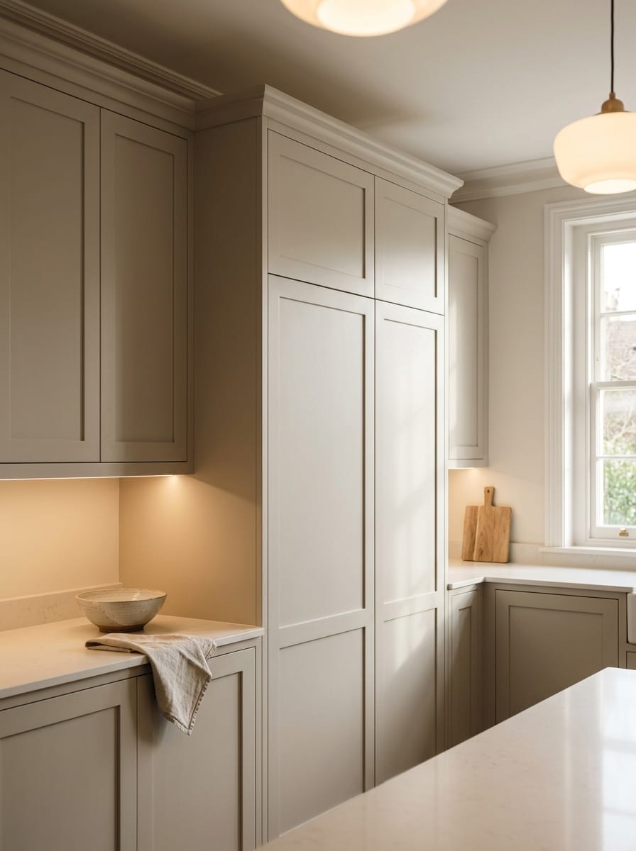 portrait1_600x800-328 Tall view of full-height bespoke kitchen cabinetry, contemporary painted lay-on cabinetry