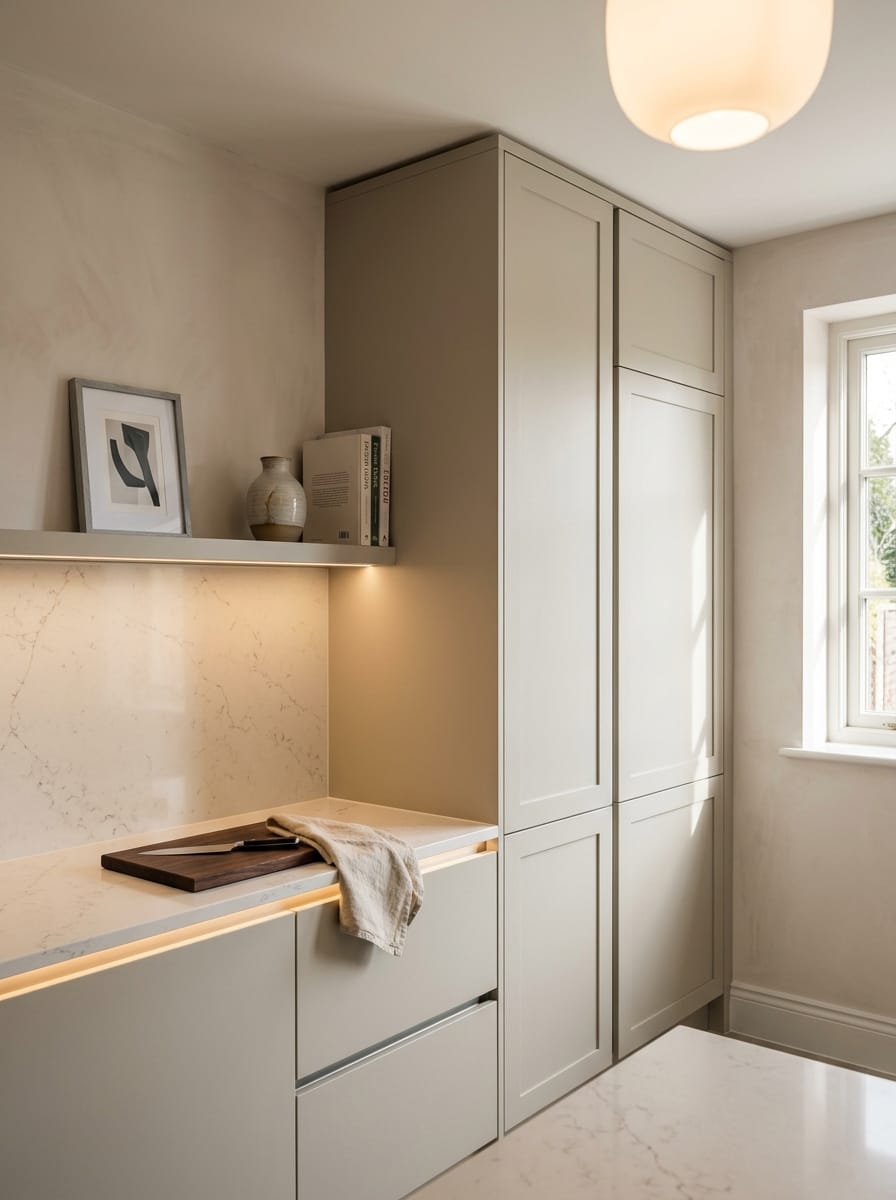 portrait1_600x800-339 Tall view of full-height bespoke kitchen cabinetry, modern shaker cabinetry