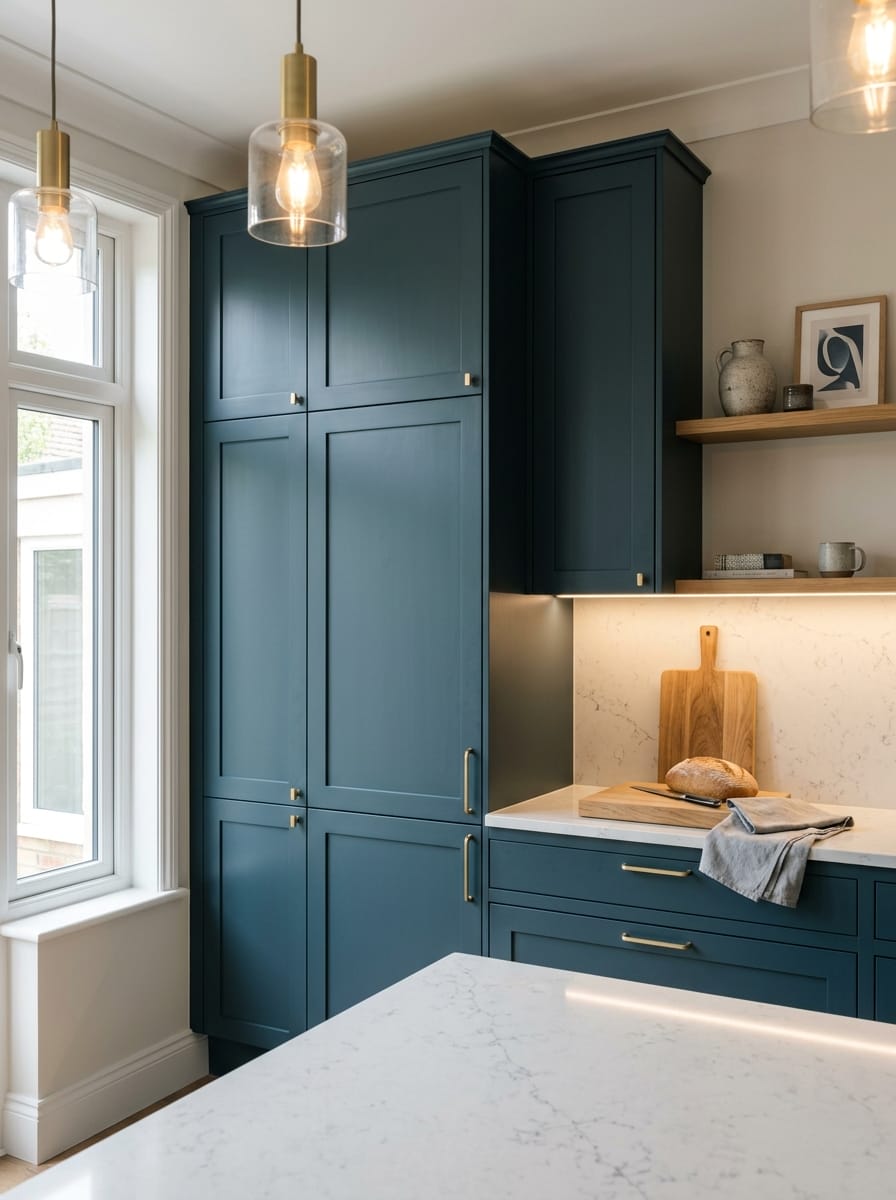 portrait1_600x800-346 Tall view of full-height bespoke kitchen cabinetry, contemporary painted lay-on cabinetry