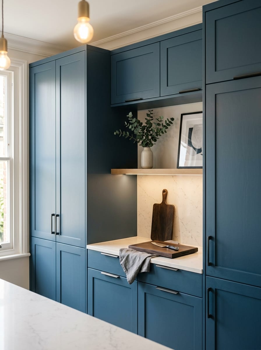 portrait1_600x800-347 Tall view of full-height bespoke kitchen cabinetry, matt painted handleless slab cabinetry