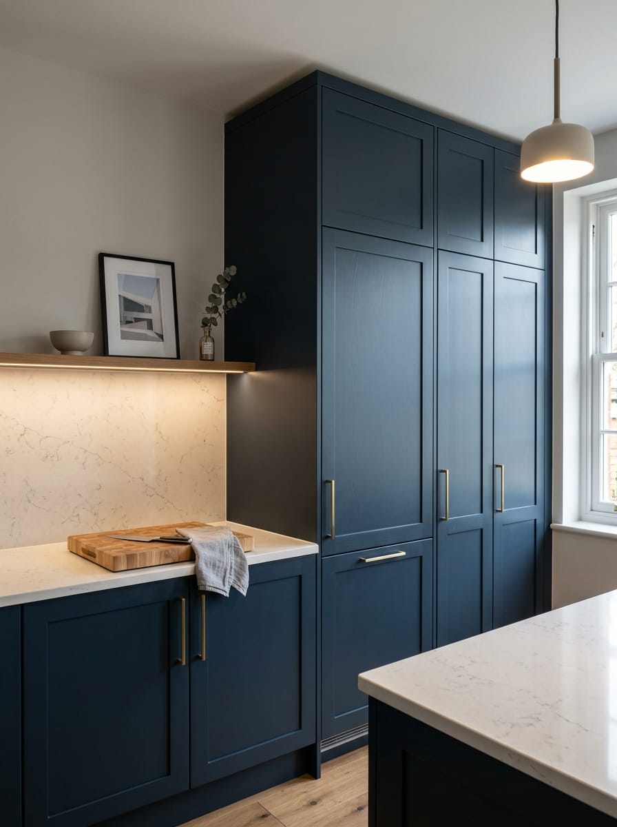 portrait1_600x800-349 Tall view of full-height bespoke kitchen cabinetry, contemporary painted lay-on cabinetry