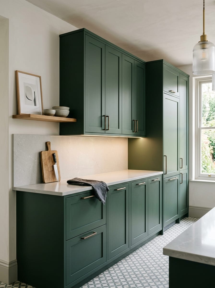 Tall view of full-height bespoke kitchen cabinetry, contemporary in-frame cabinetry