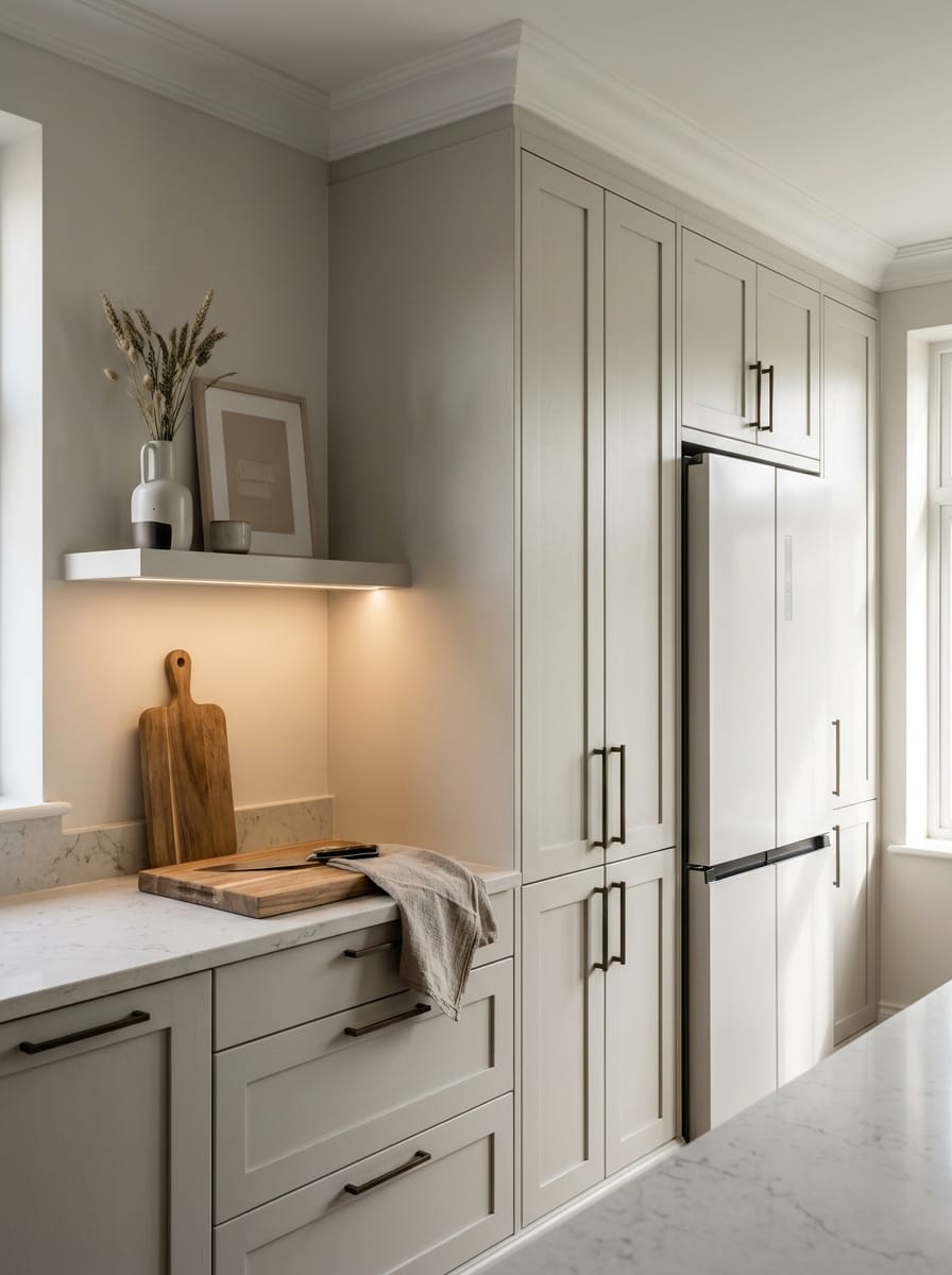 portrait1_600x800-361 Tall view of full-height bespoke kitchen cabinetry, contemporary painted lay-on cabinetry